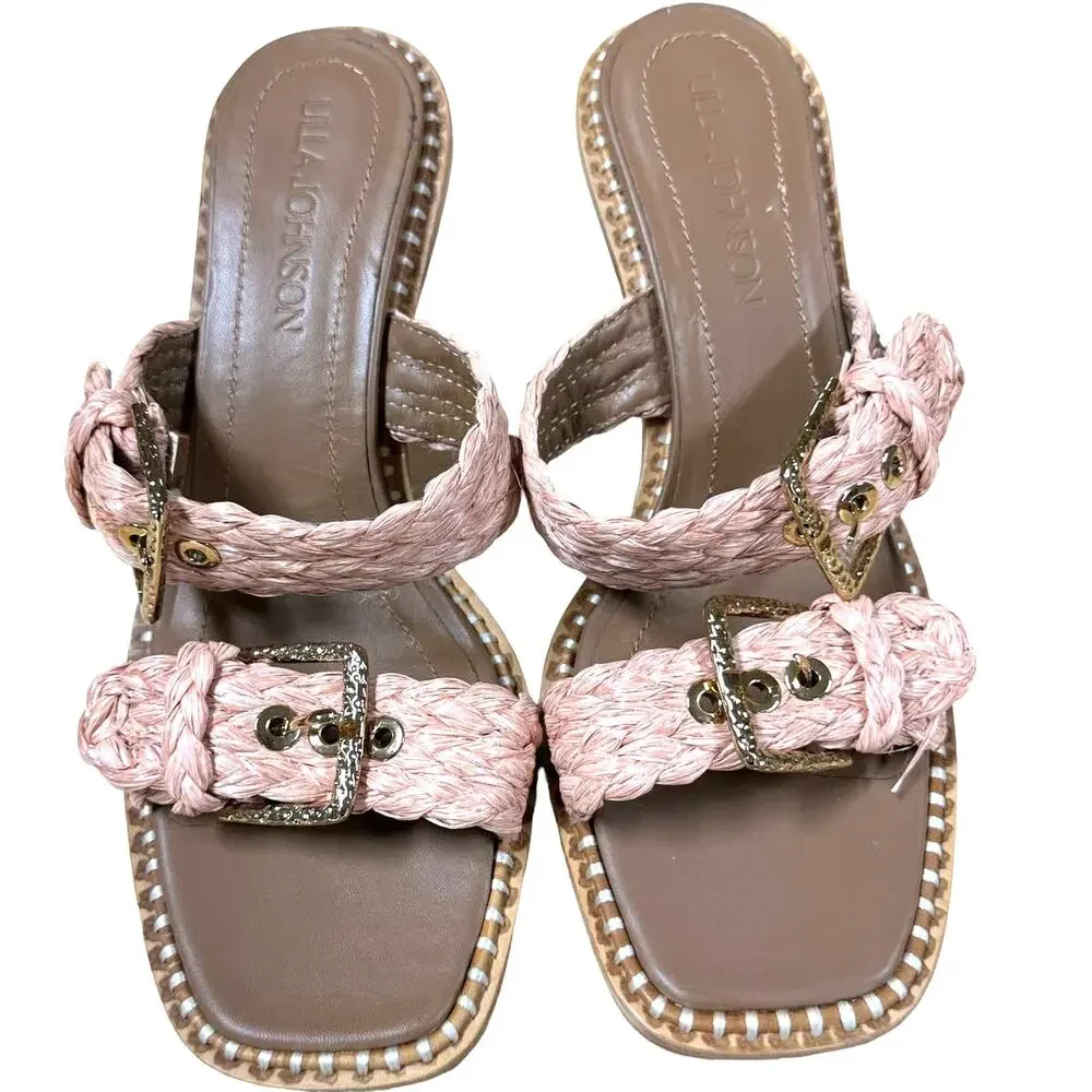 Ulla Johnson Ellery Raffia Sandal Pink Size 38 US 8 Great Condition Gold Buckle - Picture 3 of 9